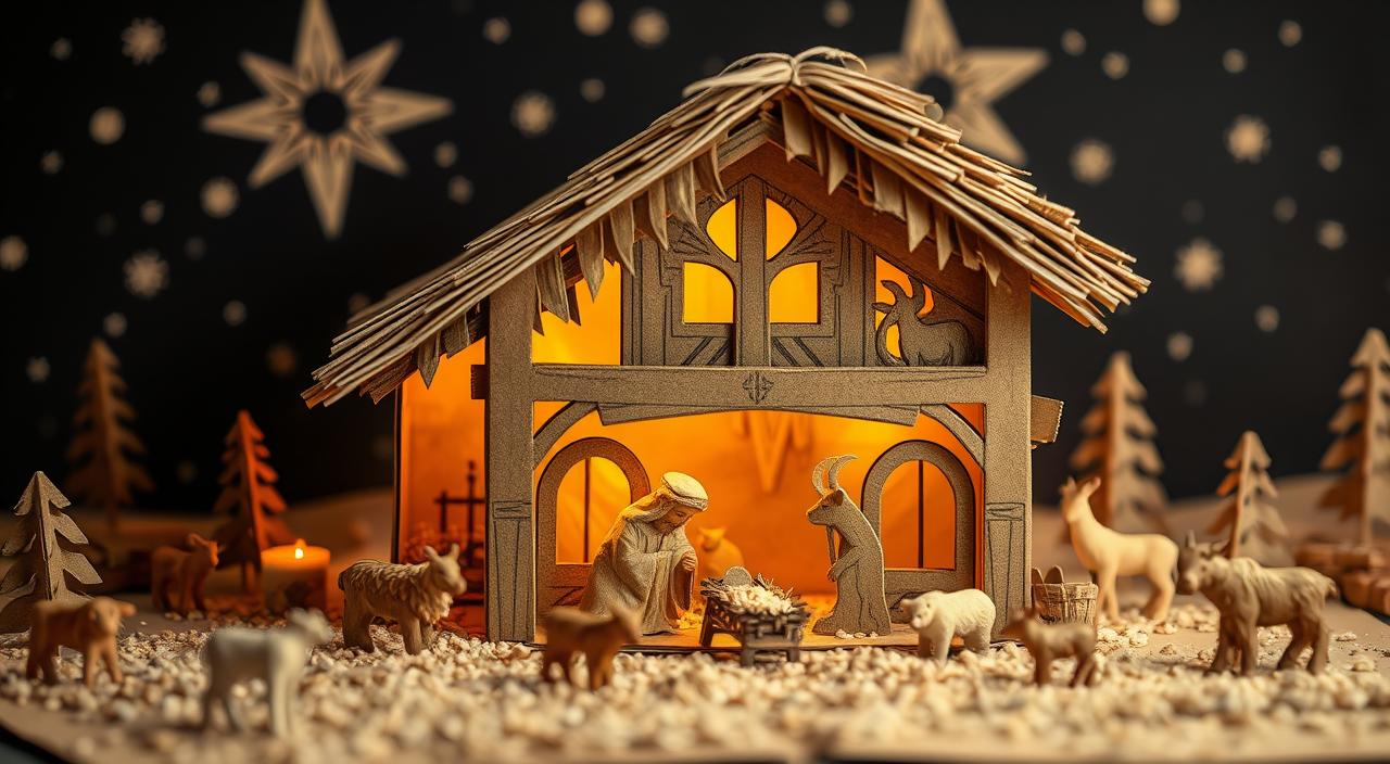 casinha de presepio de papelao