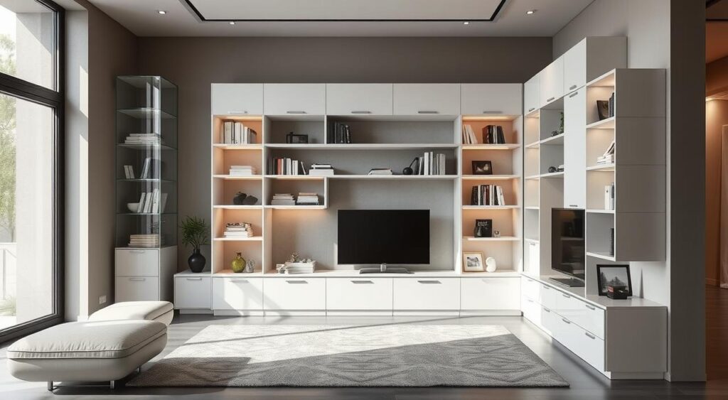 armazenamento-moveis-que-economizam-espaco-estantes-1024x563 Inspiração para Casa Interior Moderno e Elegante