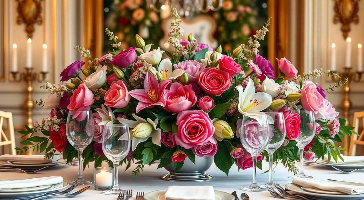 arranjos para mesa de jantar com flores artificiais