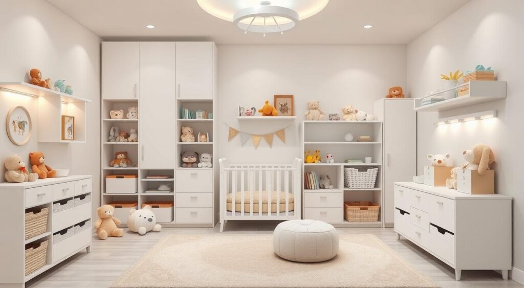 espacos-de-armazenamento-quarto-de-bebe-1024x563 Ideias Criativas para Decorar Quarto de Bebê