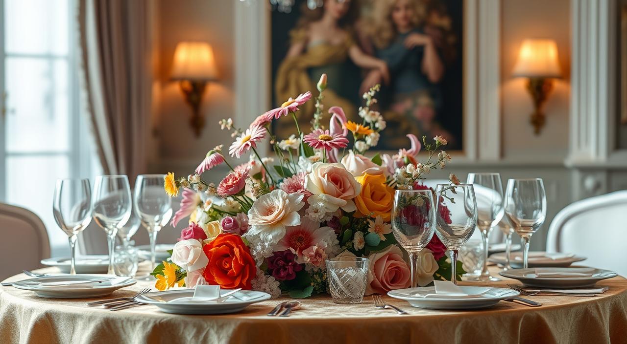 arranjos para mesa de jantar com flores artificiais