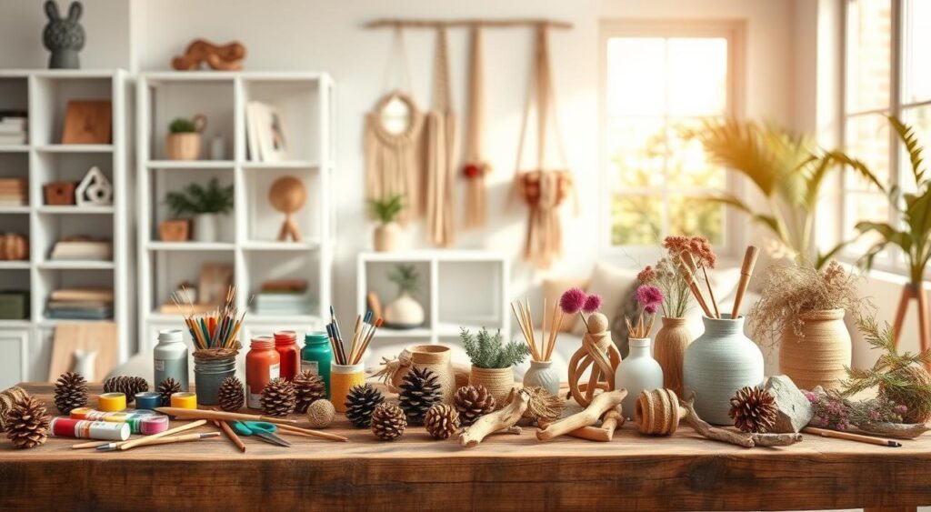 A-cozy-DIY-decor-scene-showcasing-creative-handmade-decor-items.-In-the-foreground-a-rustic-1024x563 Blog Casa e Jardim na Ventrameli Decor com Dicas Incríveis