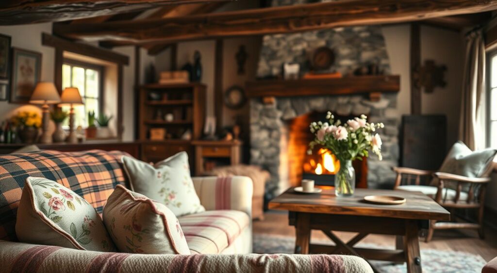 A-cozy-country-cottage-interior-bathed-in-warm-soft-lighting.-In-the-foreground-a-plush-1024x563 Casas de Roça Por Dentro: Decoração e Estilo