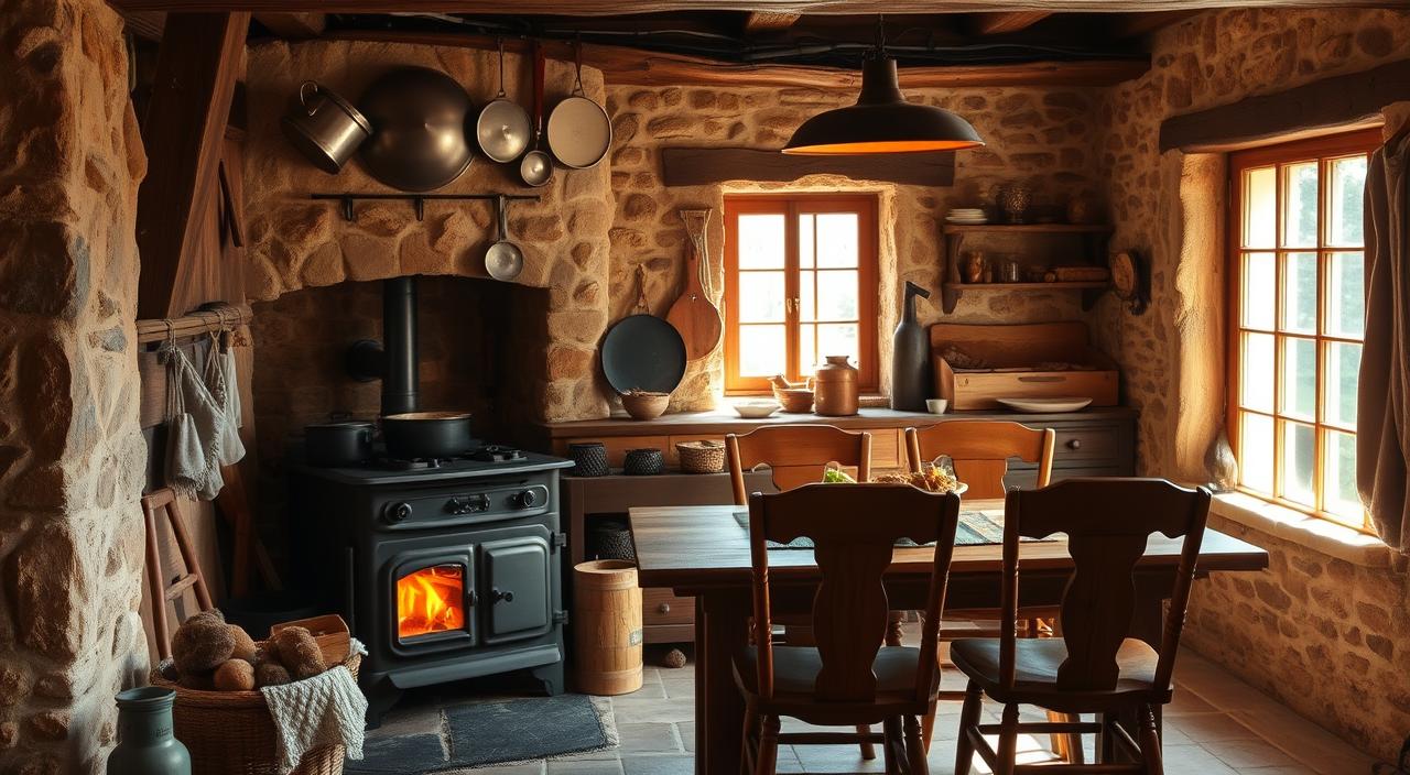 cozinha com fogão a lenha