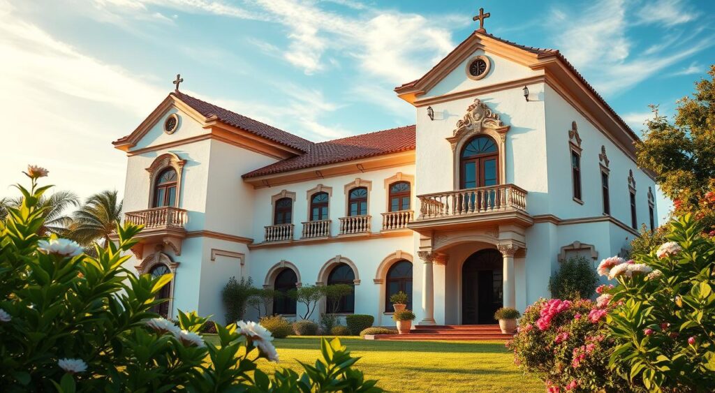 ultrarealistic-extremely-detailed-photograph-of-a-picturesque-colonial-style-house-with-bright-1024x563 Casas Coloniais Antigas: Você Vai se Surpreender com as Fotos