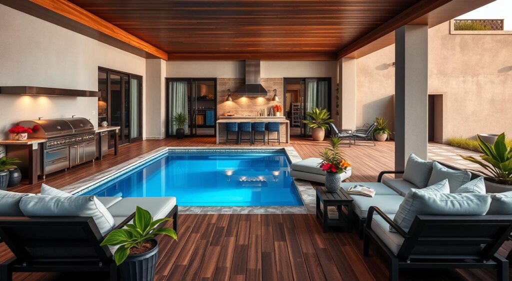 Materiais-e-acabamentos-para-area-gourmet-com-piscina-1024x563 Área Gourmet com Piscina: Veja os Projetos Que Viralizaram
