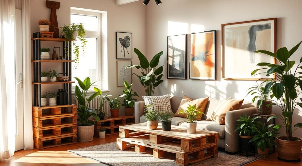 ideias-criativas-decorando-apartamento-com-paletes-plantas-e-arte-de-parede-1024x563 Quanto custa chamar um Arquiteto para decorar apartamento?