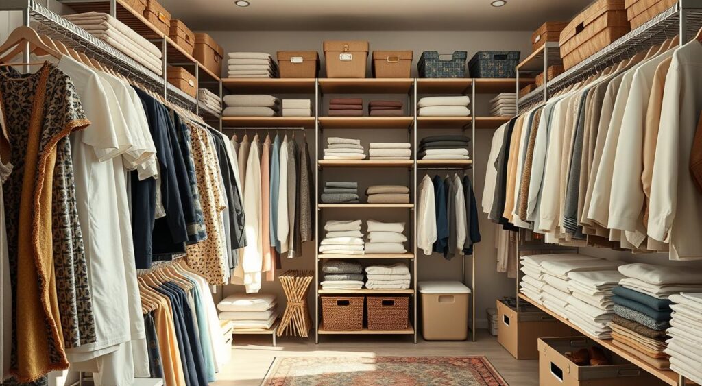 materiais-em-araras-1024x563 Closet Aberto com Araras: Como organizar corretamente e Evitar Bagunça