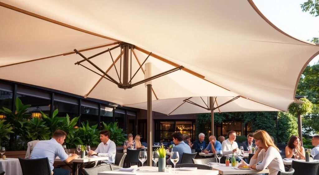 ombrelone-em-restaurantes-1024x563 Ombrelone Articulado: Os modelos que vale a pena conhecer
