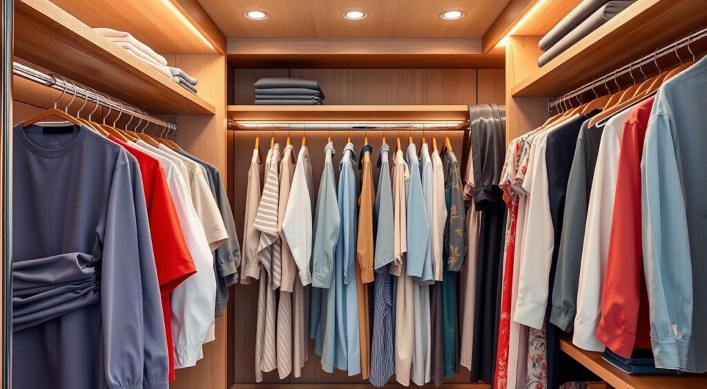 organizacao-de-roupas-1024x563 Closet Aberto com Araras: Como organizar corretamente e Evitar Bagunça