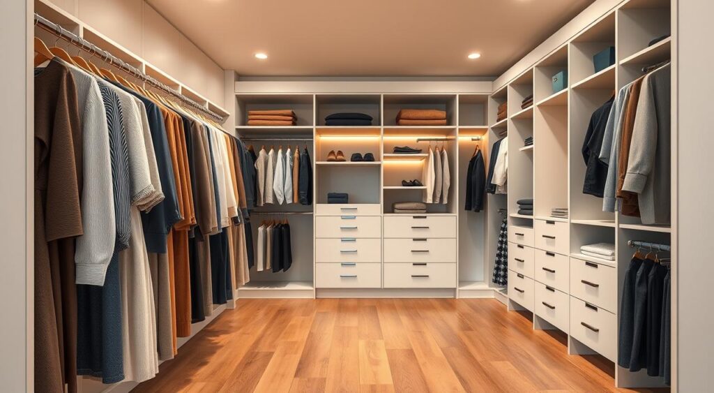 organizando-espaco-de-closet-1024x563 Closet Aberto com Araras: Como organizar corretamente e Evitar Bagunça