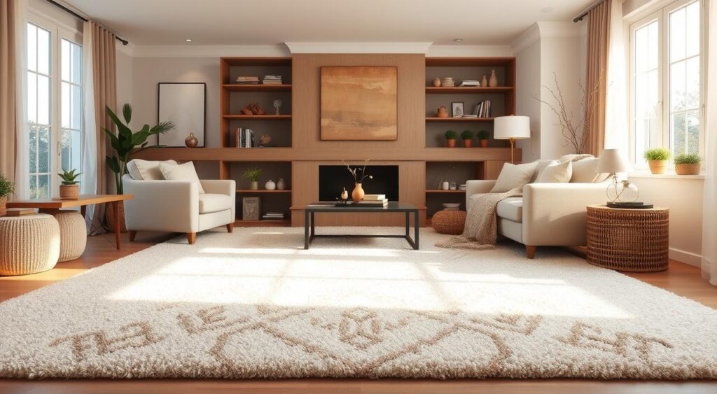 tapete-bege-em-decoracao-1024x563 Como usar um tapete neutro na sala sem deixá-la sem graça?