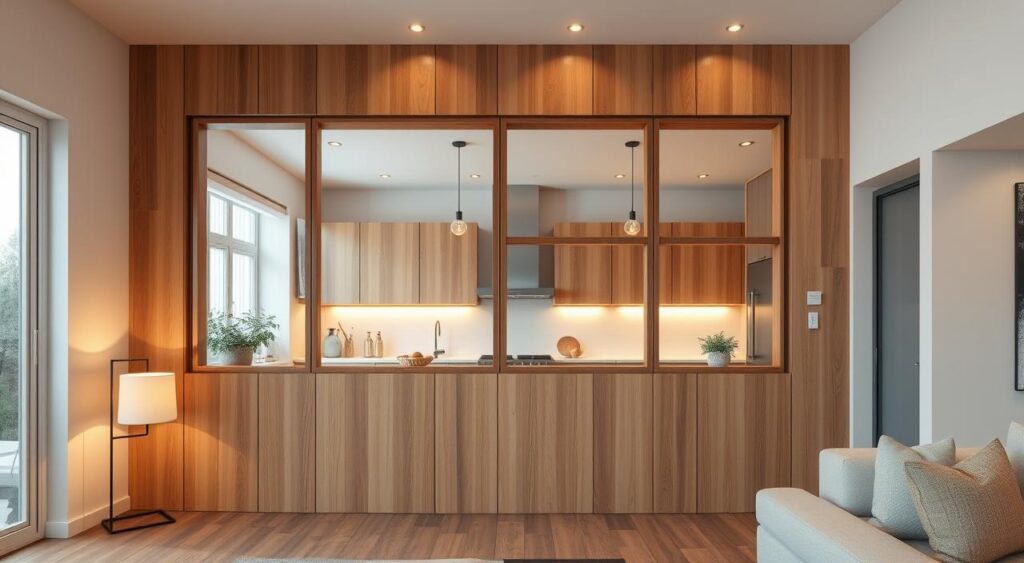 Divisorias-de-madeira-para-cozinha-e-sala-1024x563 As Principais Dicas para Integrar Cozinha Pequena com Sala