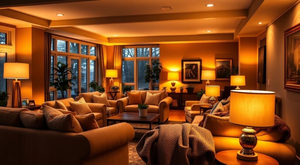 como-criar-ambiente-aconchegante-com-iluminacao-1024x563 Como escolher a iluminação ideal para sala de estar moderna