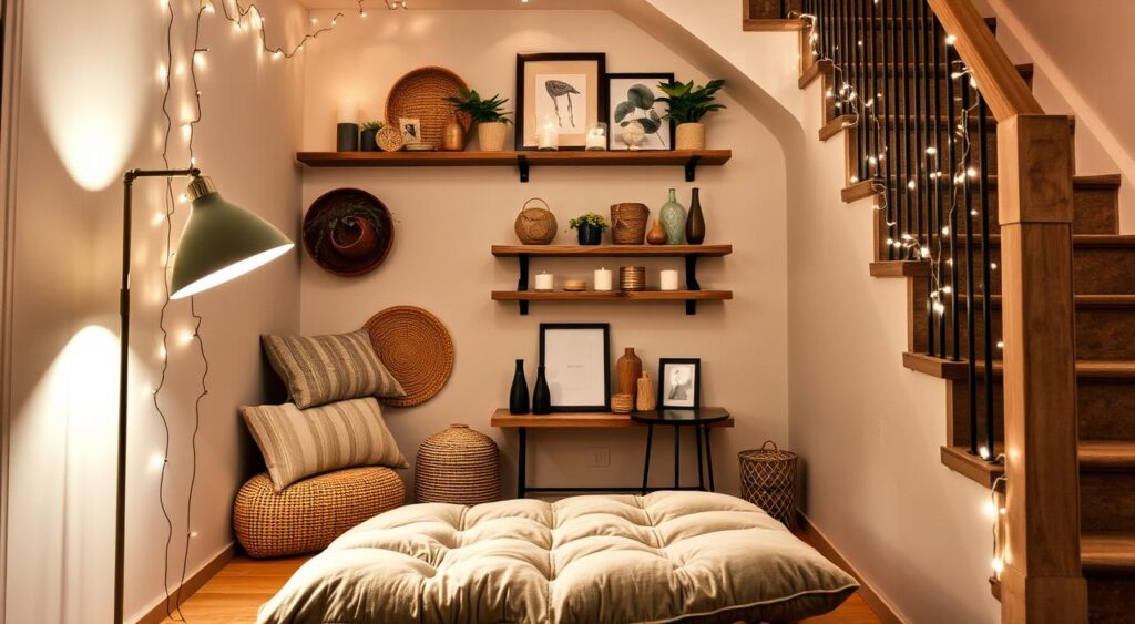 decoracao-com-iluminacao-1024x563 Veja o Que Dá Pra Fazer com a Decoração Embaixo da Escada