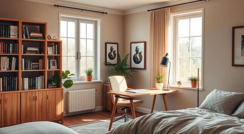 decoracao-de-home-office-no-quarto-1024x563 Inspire-se com 10 Fotos Home Office Decorados Belíssimos