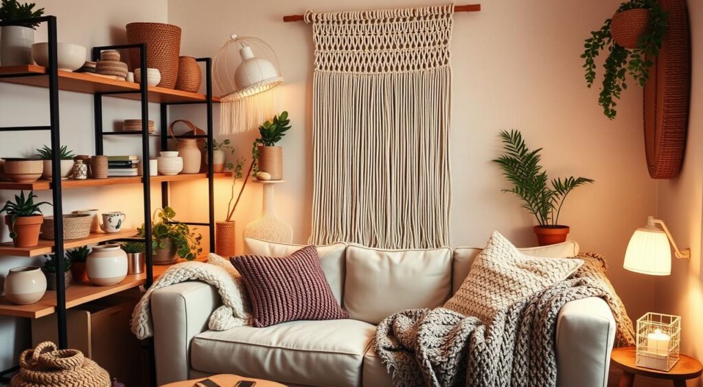 decoracao-economica-com-objetos-feitos-a-mao-1024x563 Interiores de Casas Pequenas e Simples Que Parecem Maiores