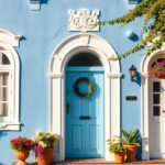 decoração fachada azul e branco