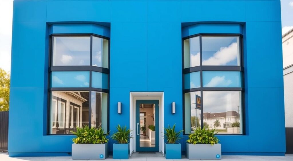 design-de-fachada-moderna-1024x563 Fachadas Incríveis: Veja Ideias Lindas de Casa com Fachada Azul