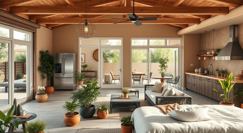espaco-externo-em-quarto-com-cozinha-1024x563 Quartos com Cozinha: Espaço Pouco e Decoração Encantadora