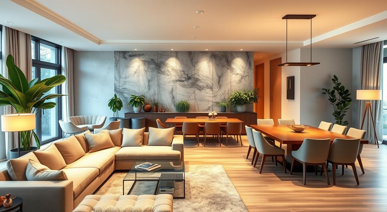 Decoração de interiores para sala de estar e jantar linda e barata