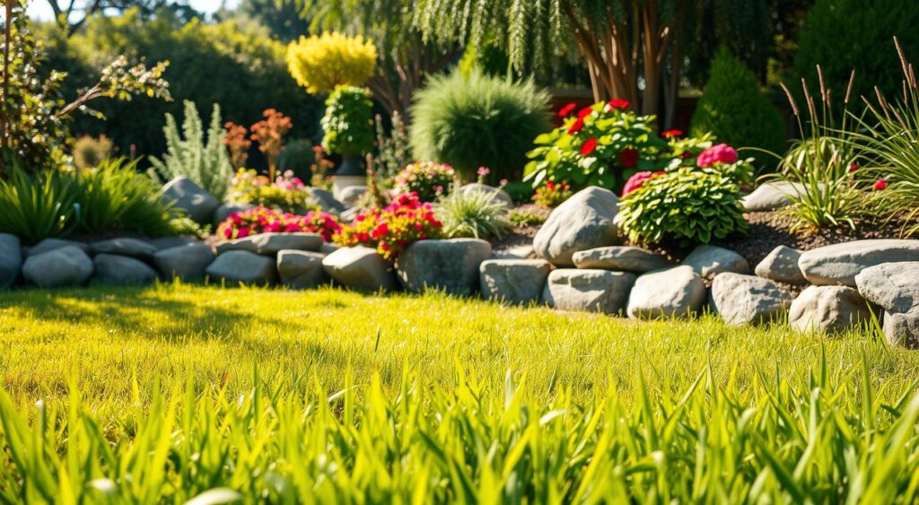 ideias-para-jardim-pequeno-1024x563 Jardim pequeno com grama e pedras que ficará lindo na sua casa