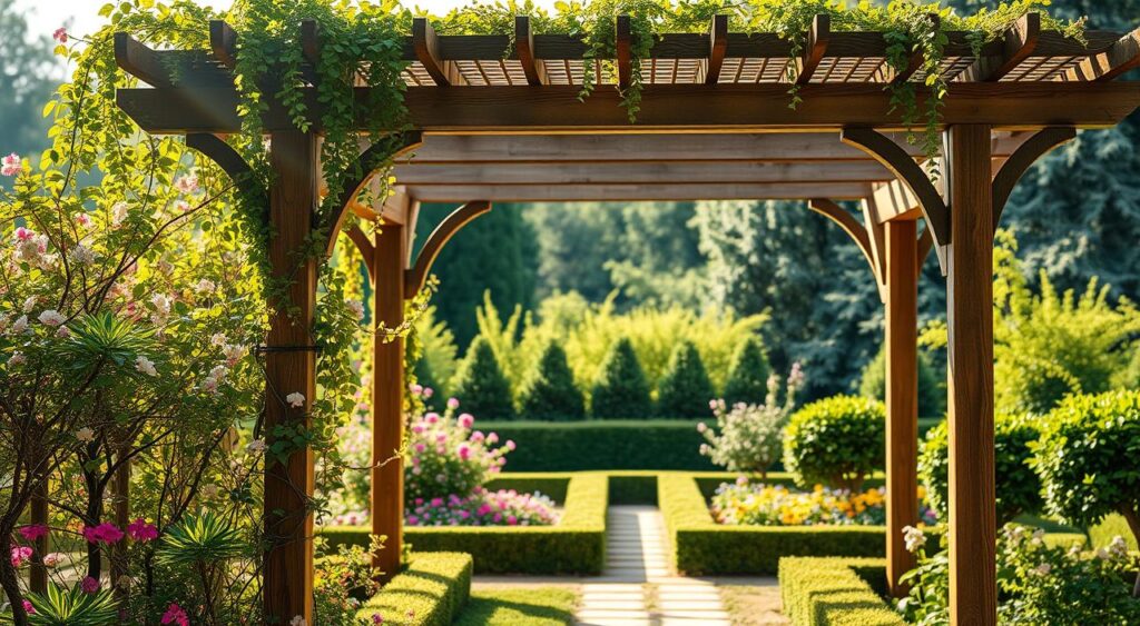 inspiracao-para-jardim-com-pergolado-1024x563 Jardim com Pergolado Simples: Ideias Baratas e Lindas