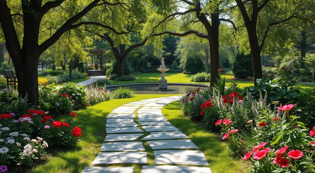 integracao-com-elementos-do-jardim-1024x563 Caminhos de Pedra para Jardim: Beleza e Charme