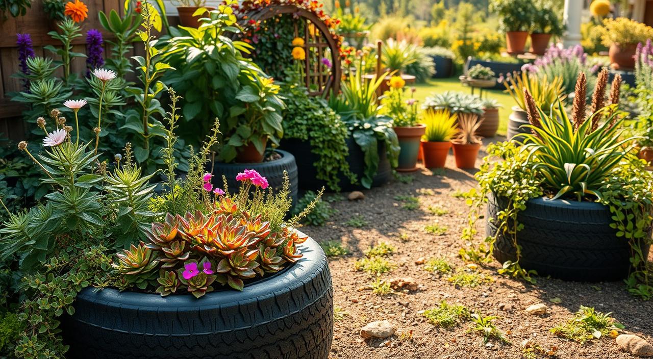 jardinagem com pneu