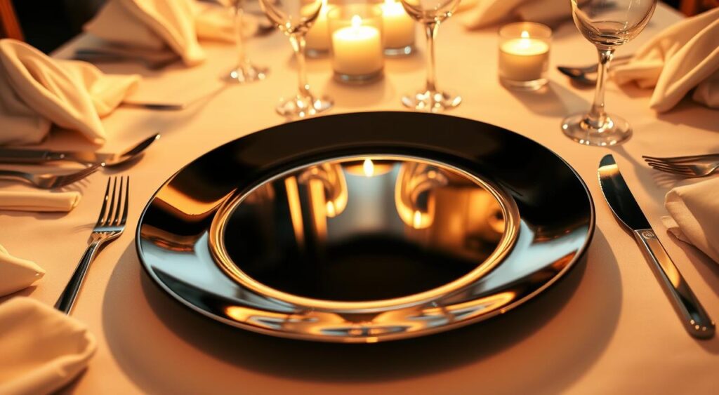 magia-do-prato-preto-na-mesa-posta-1024x563 Mesa Posta com Prato Preto: O Luxo e Elegância à Mesa