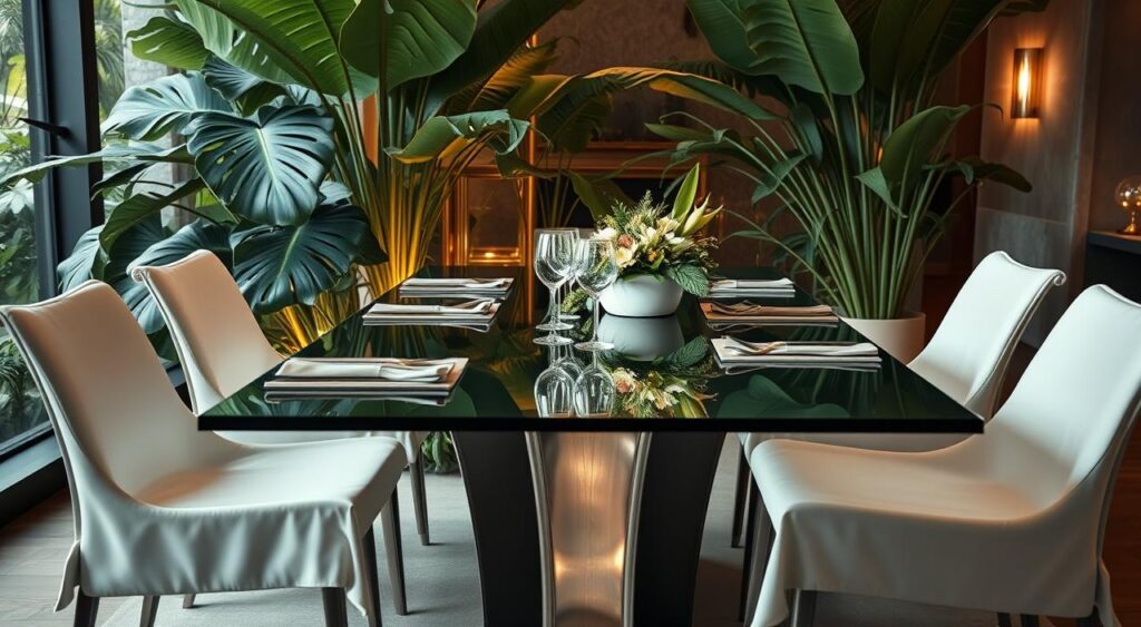 mesa-de-jantar-sofisticada-1024x563 Mesa Posta com Folha de Adão: Toque Tropical Elegante