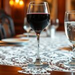 mesa posta taca de vinho e agua