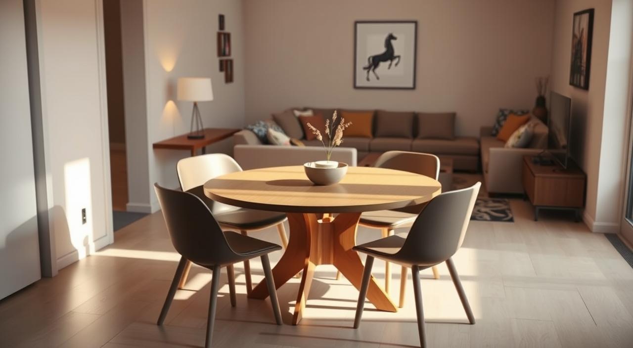 móveis compactos para sala de jantar, mesas redondas e soluções de estar