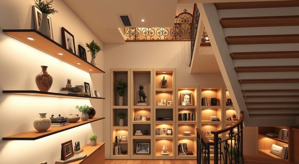 nichos-e-prateleiras-1024x563 Veja o Que Dá Pra Fazer com a Decoração Embaixo da Escada