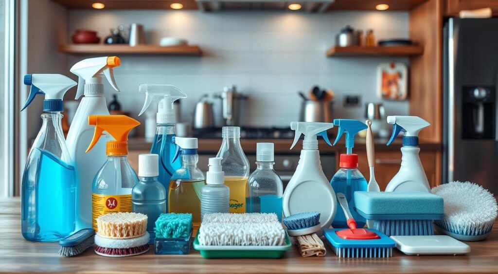 produtos-de-limpeza-1024x563 Como Limpar Armário da Cozinha de forma rápida e eficiente?