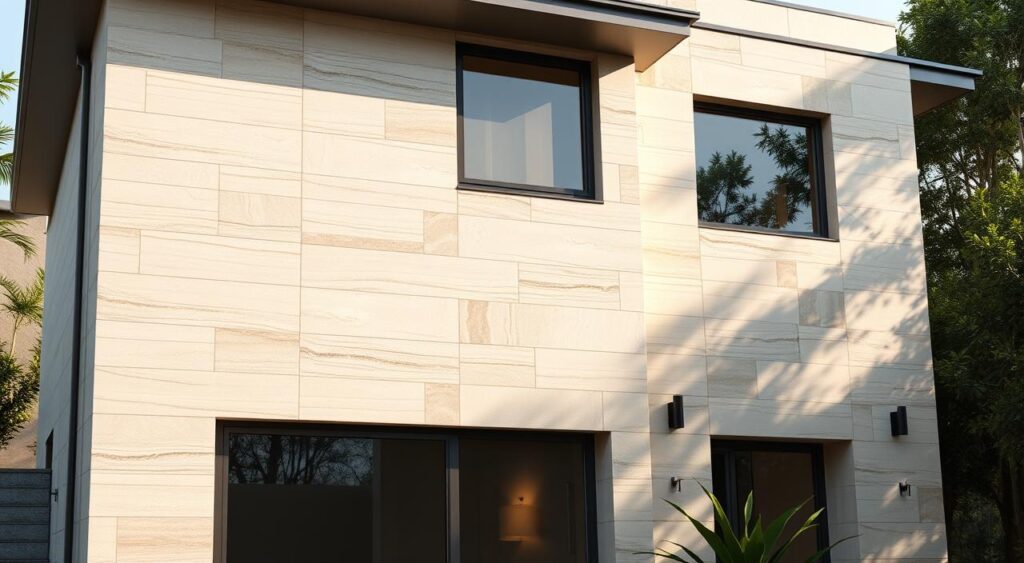 revestimento-de-fachada-com-porcelanato-1024x563 Por Que Usar Casa com Porcelanato na Frente em 2025?