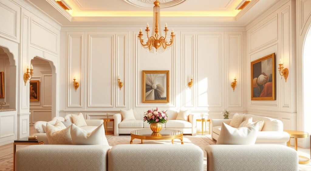 sala-branca-e-dourada-1024x563 Decoração de Sala Branco e Dourado é a Tendência pra Você