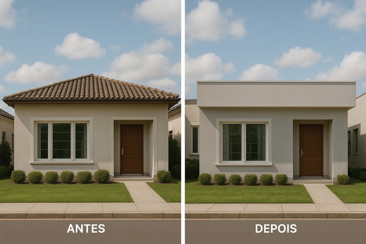 casa com telhado de platibanda