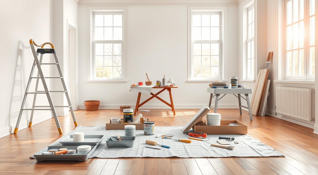 preparação do espaço para pintura