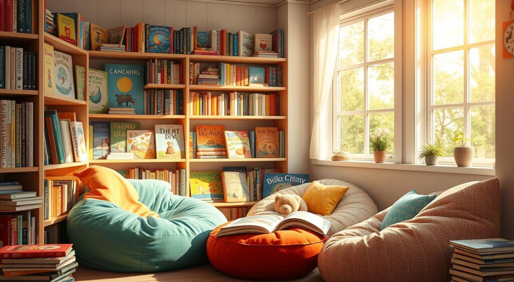 Variedade-de-livros-infantis-no-cantinho-da-leitura-infantil-1024x563 Cantinho da Leitura: Você Merece Ter um Espaço Decorado Assim!