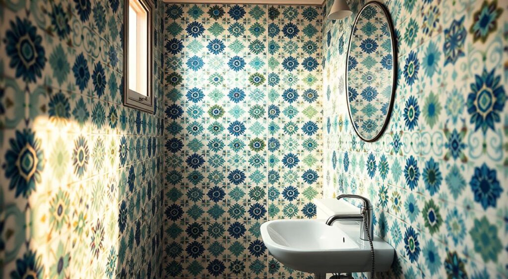 azulejos-para-banheiro-pequeno-1024x563 10 Ideias Criativas e Lindas para Decorar Banheiro Simples