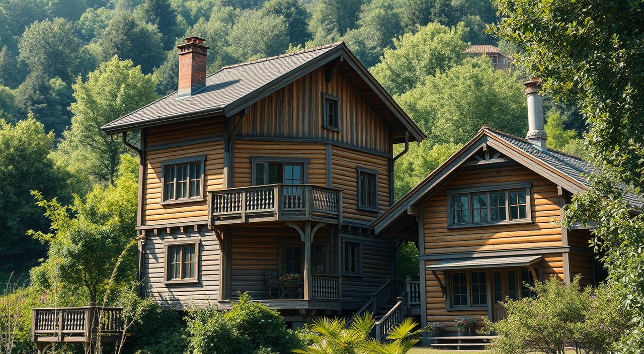 casas de madeira de dois andares