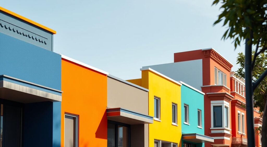 combinacao-de-cores-em-fachadas-coloridas-1024x563 Fachadas com Platibanda: 20 Estilos Modernos e Elegantes