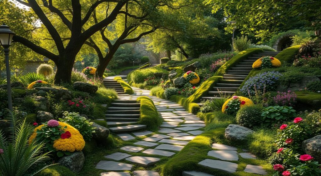 efeito-visual-dos-caminhos-de-pedra-1024x563 Decoração de Jardim com Caminhos de Pedra Encantadores