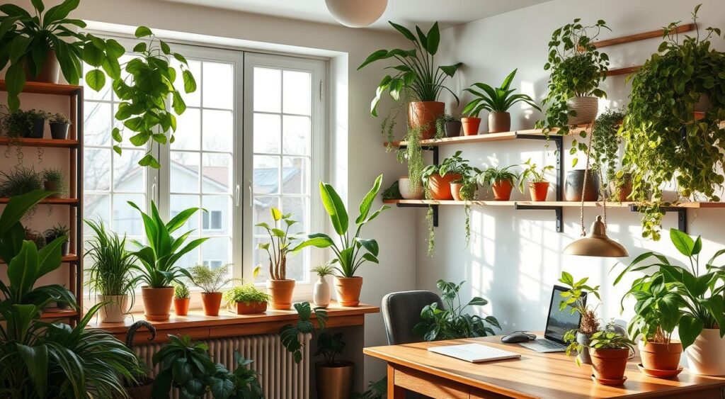 plantas-no-home-office-1024x563 12 Dicas de Como Decorar com Plantas em Casa sem Exagerar