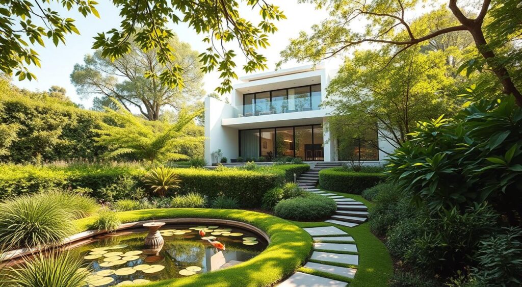 projetos-de-fachadas-com-areas-verdes-1024x563 Fachadas de Casa com Jardim Elegantes e Modernas