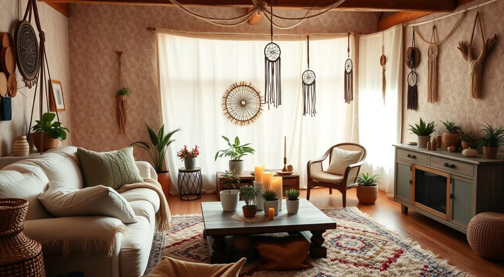 sala-de-estar-boho-1024x563 Como Montar uma Sala de Estar Boho Incrível Sem Gastar Muito