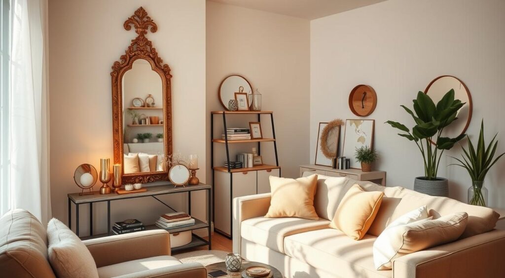 uso-de-espelhos-na-decoracao-de-sala-pequena-1024x563 Como Deixar Sua Sala Pequena com Cara de Pinterest Usando Itens Simples
