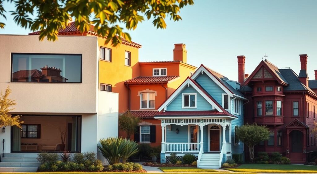 cores-utilizadas-em-diferentes-estilos-de-casas-1024x563 Quais as Melhores Cores de Tinta para Frente de Casas, segundo Arquitetos?