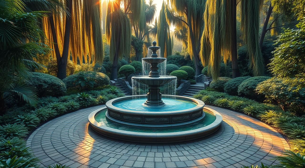 fonte em jardim